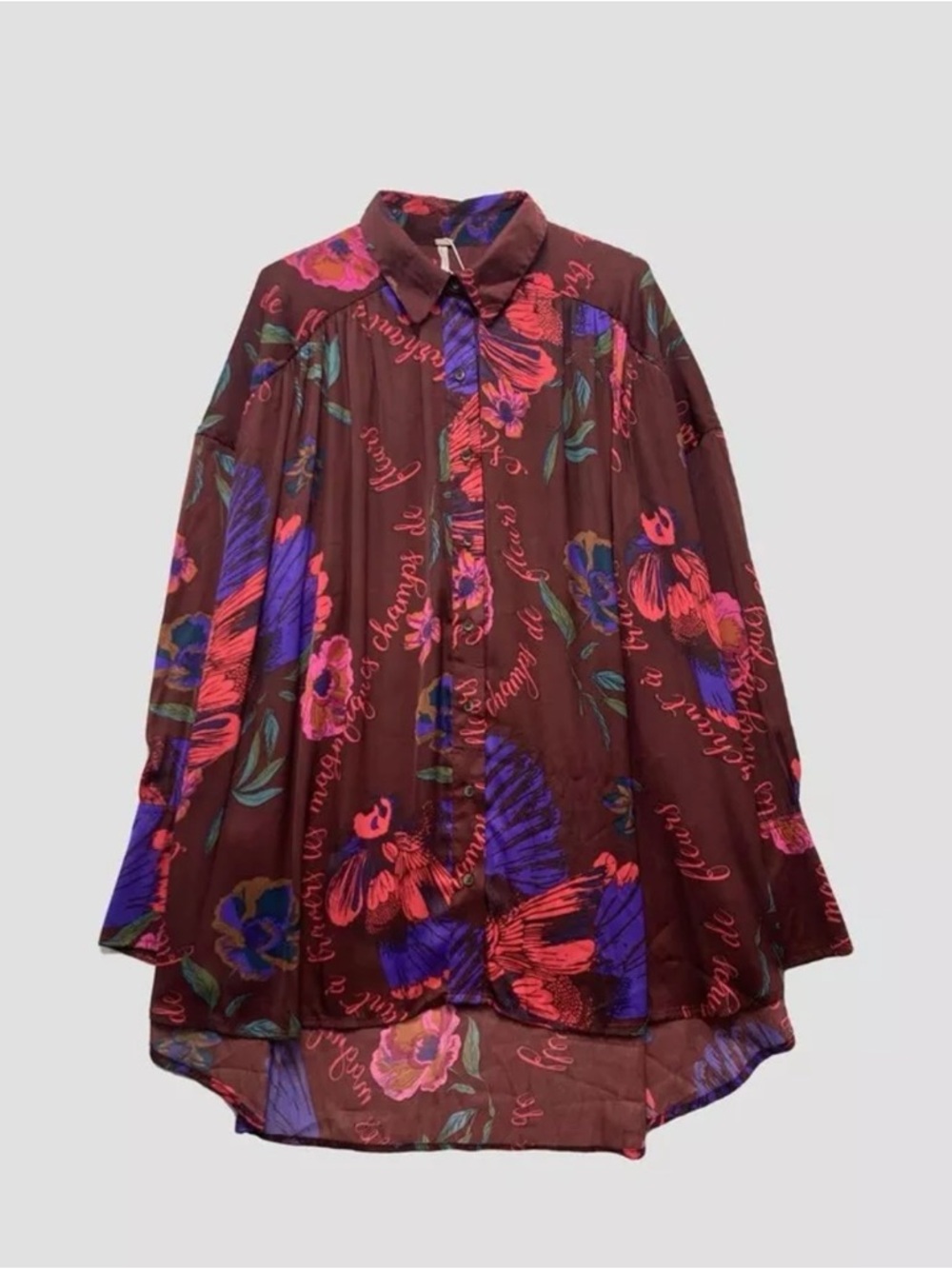 Free People Women's Floral Red Button-Up Shirt - Size Large